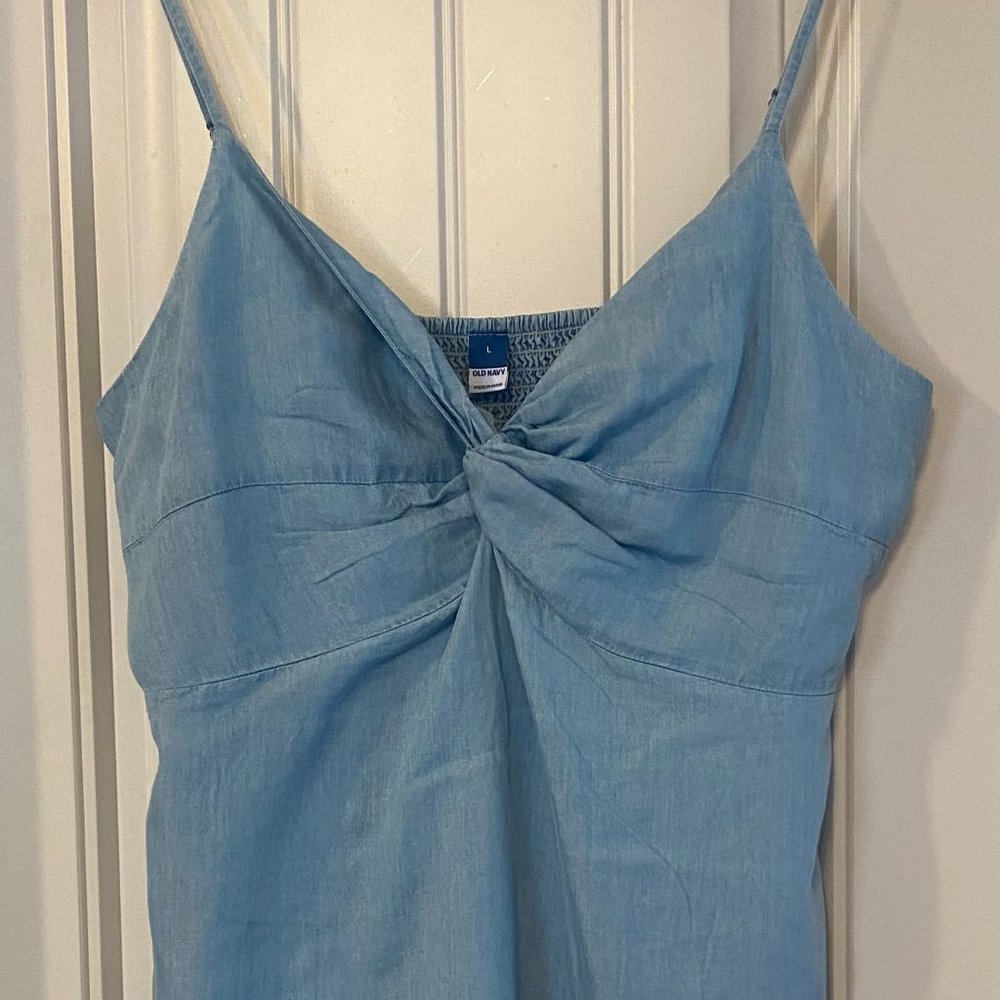 Old Navy Light Blue Twist-Front Spaghetti Strap Tank Top